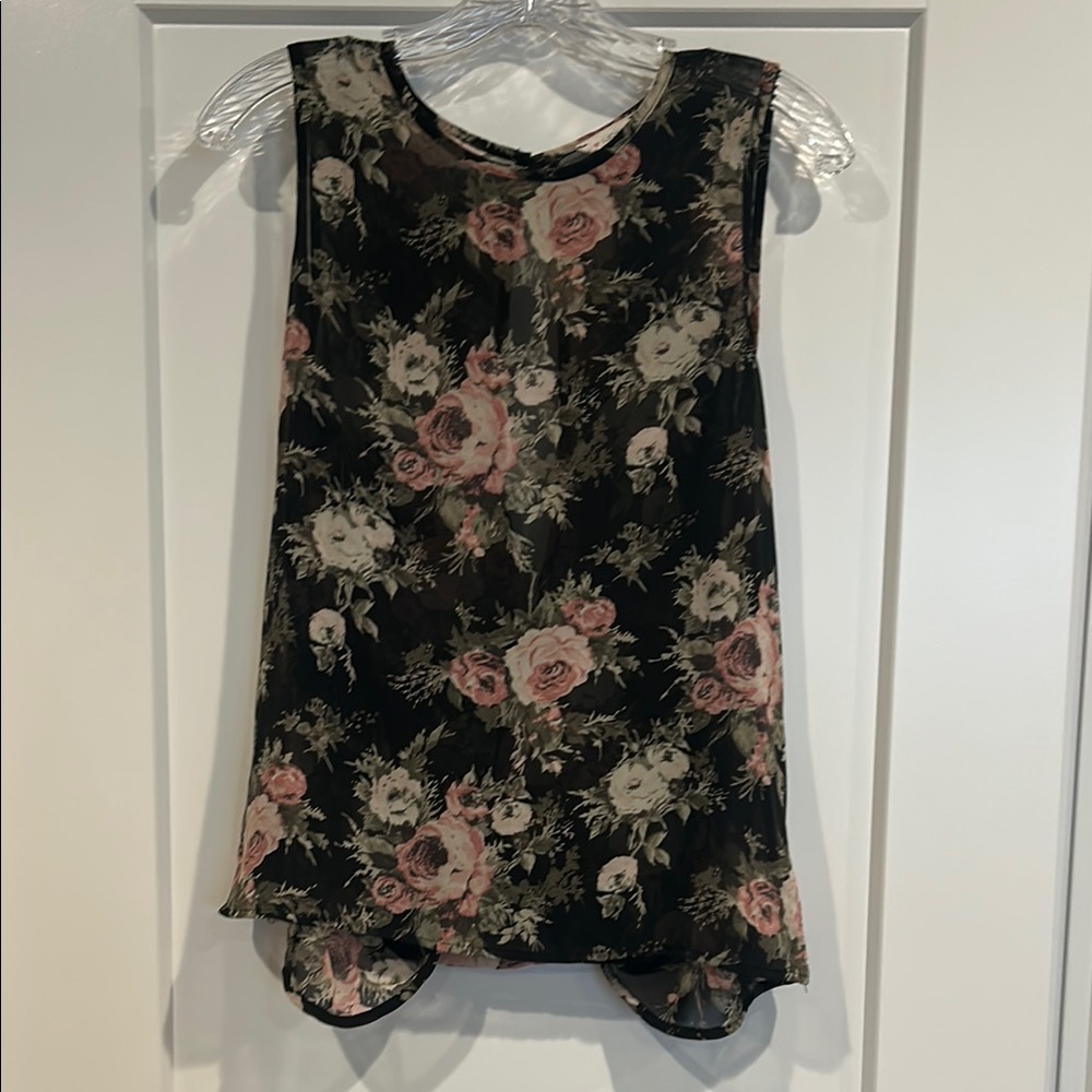 Floral Sleeveless Top - Black and Pink